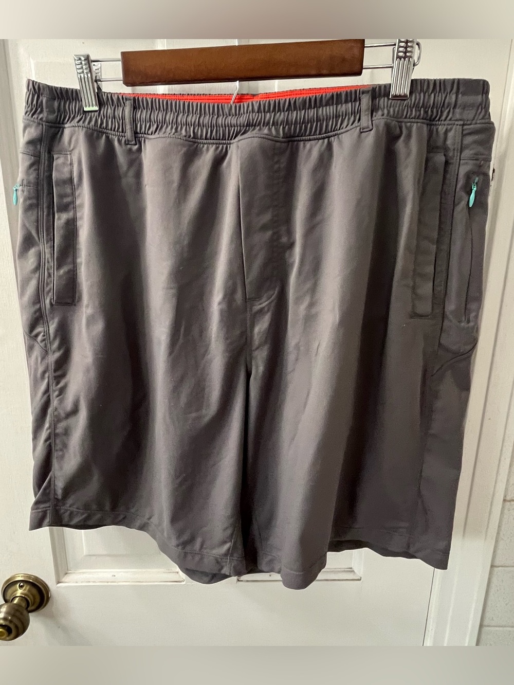 Birddogs Men’s Gray Athletic Shorts with Teal Zippers and Orange.Waist Trim. XXL